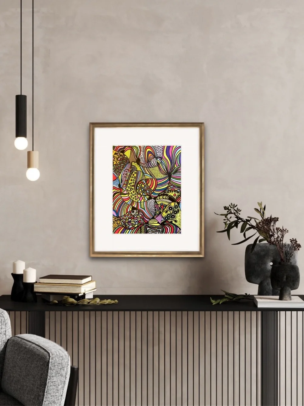 Colorful Abstract Fish Original Art. Acrylic on paper. 9”x11.5”. Without frame